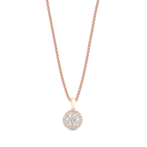 prong setting round diamond flower style halo diamond cluster pendant