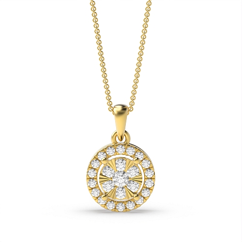 4 Prong Round Yellow Gold Aureole Pendant Necklaces