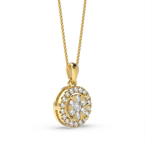 4 Prong Round Yellow Gold Aureole Pendant Necklaces