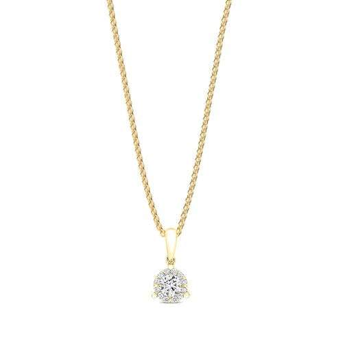3 Prong Round Yellow Gold Glimmer shimmer Pendant Necklaces