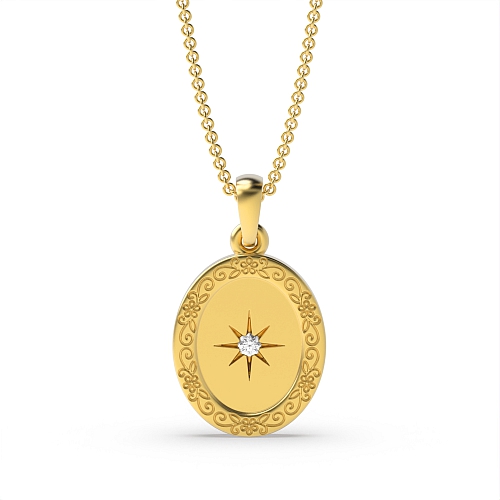 4 Prong Round Yellow Gold Relic charm Pendant Necklaces