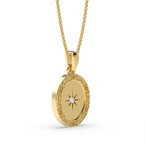 4 Prong Round Yellow Gold Relic charm Pendant Necklaces