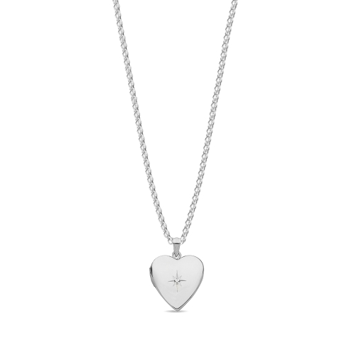 4 Prong Round Silver Heart Pendant Necklace