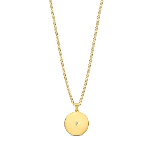 4 Prong Round Yellow Gold Emblem token Pendant Necklaces