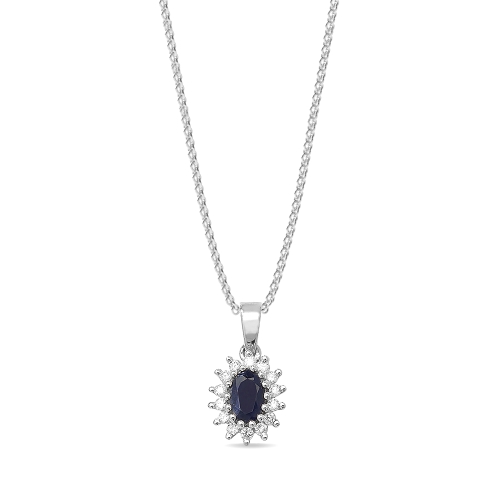 4 Prong Oval Stud beam Blue Sapphire Pendant Necklaces
