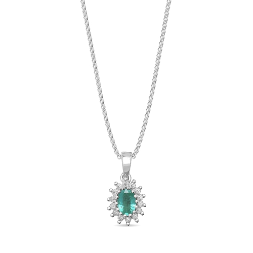 4 Prong Oval Stud Beam Emerald Gemstone Pendant Necklace