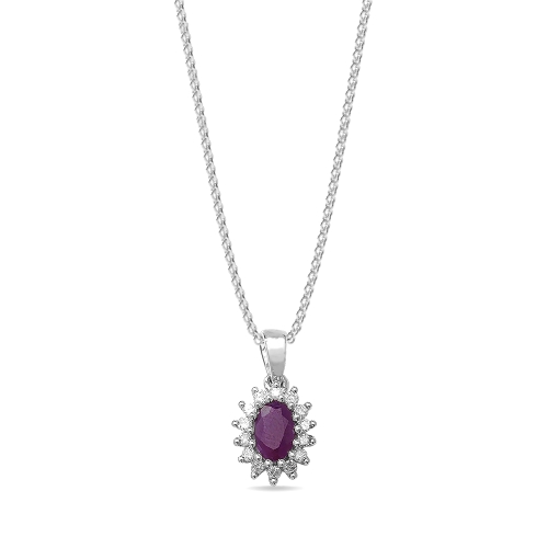 4 Prong Oval Stud beam Ruby Pendant Necklaces