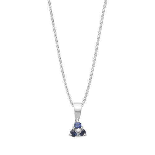 3 Prong Round Flash Blue Sapphire Pendant Necklaces