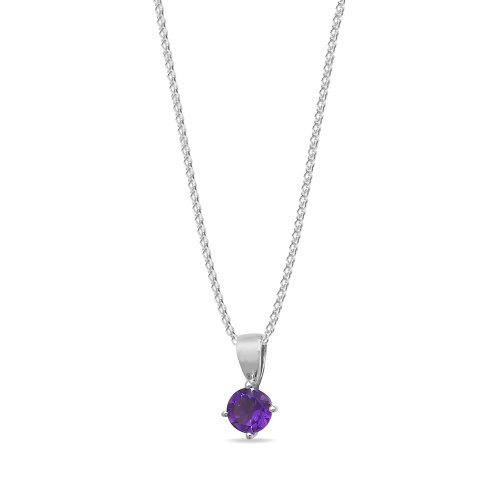 4 Prong Round Amethyst Gemstone Pendant Necklace