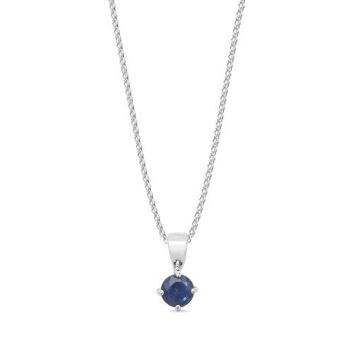 4 Prong Round Bail solid basket set Blue Sapphire Pendant Necklaces