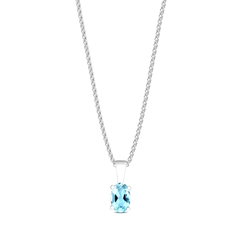 4 Prong Oval Aquamarine Gemstone Pendant Necklace