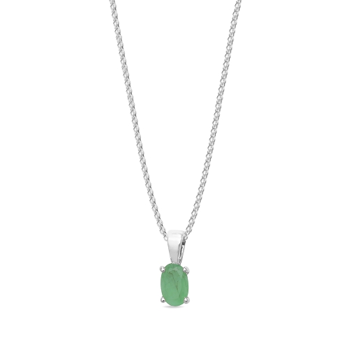 4 Prong Oval Emerald Gemstone Pendant Necklace