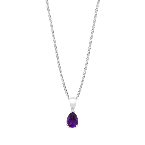 Prong Pear Amethyst Gemstone Pendant Necklace