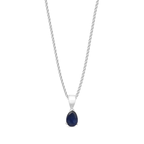 Prong Pear Bail solid basket set Blue Sapphire Pendant Necklaces
