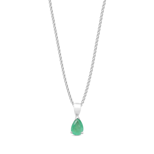 Prong Pear Emerald Gemstone Pendant Necklace