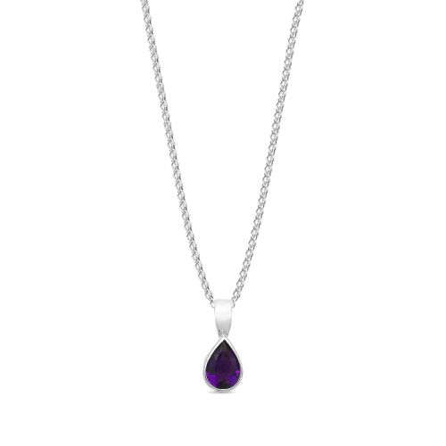 Prong Pear Glint Amethyst Gemstone Pendant Necklace