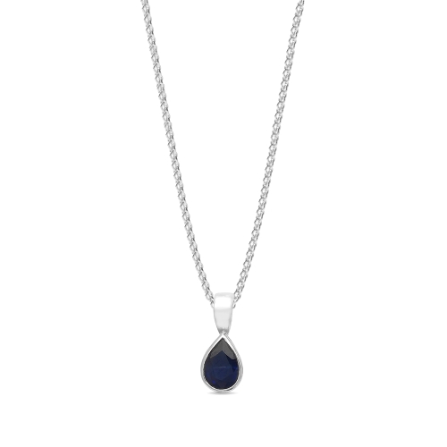 Prong Pear Glint Blue Sapphire Pendant Necklaces
