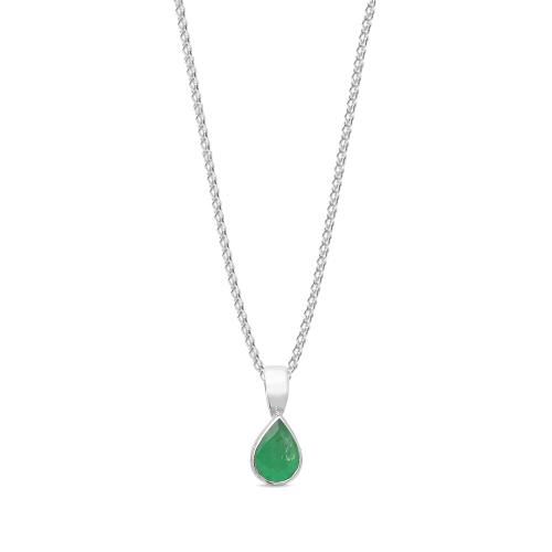 Prong Pear Glint Emerald Gemstone Pendant Necklace