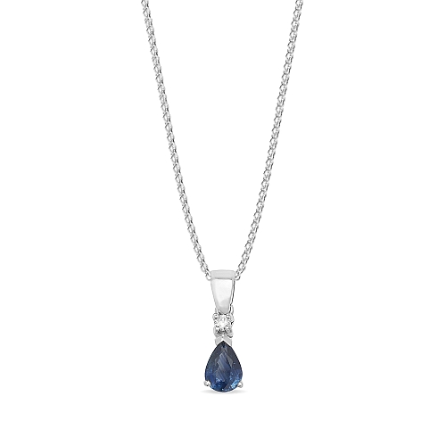 Prong Pear Solid bail basket set Blue Sapphire Pendant Necklaces