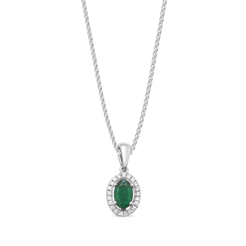 4 Prong Oval Emerald Gemstone Pendant Necklace