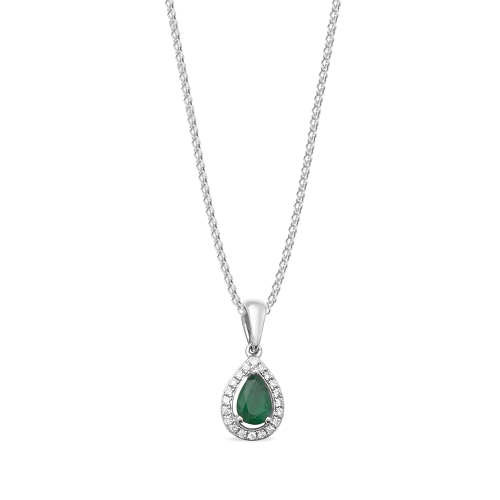 Prong Pear Shimmer Emerald Gemstone Pendant Necklace