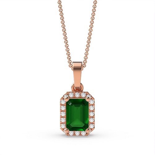 4 Prong Emerald Rose Gold Solid bail basket set Pendant Necklaces