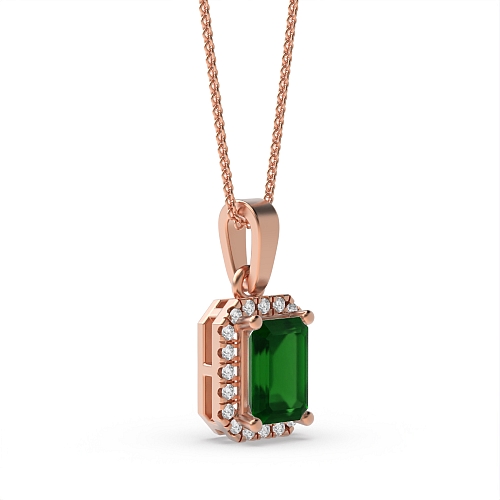 4 Prong Emerald Rose Gold Solid bail basket set Pendant Necklaces