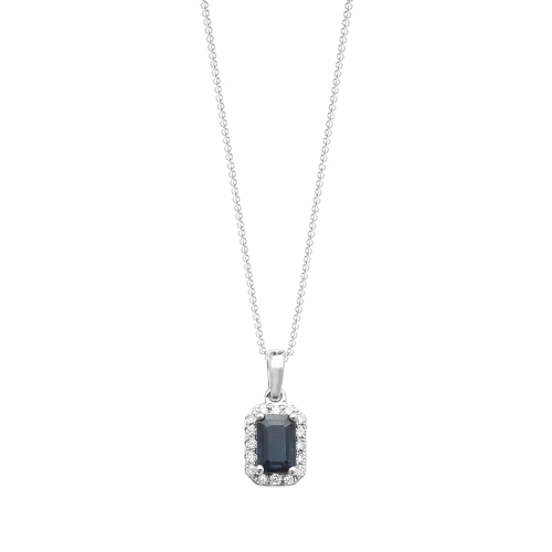 4 Prong Emerald Blue Sapphire Gemstone Pendant Necklace