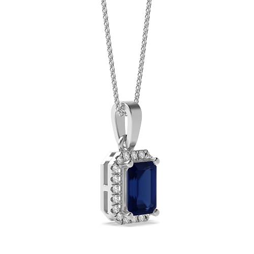 4 Prong Emerald Solid bail basket set Blue Sapphire Pendant Necklaces