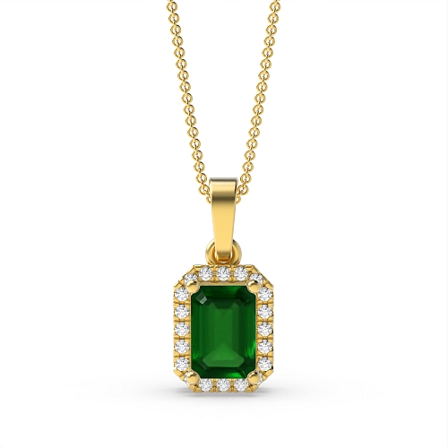 4 Prong Emerald Yellow Gold Solid bail basket set Gemstone Pendant Necklaces