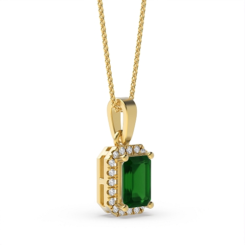 4 Prong Emerald Yellow Gold Solid bail basket set Gemstone Pendant Necklaces