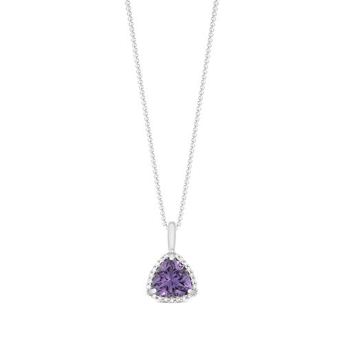 3 Prong Trillion Halo Amethyst Gemstone Pendant Necklace