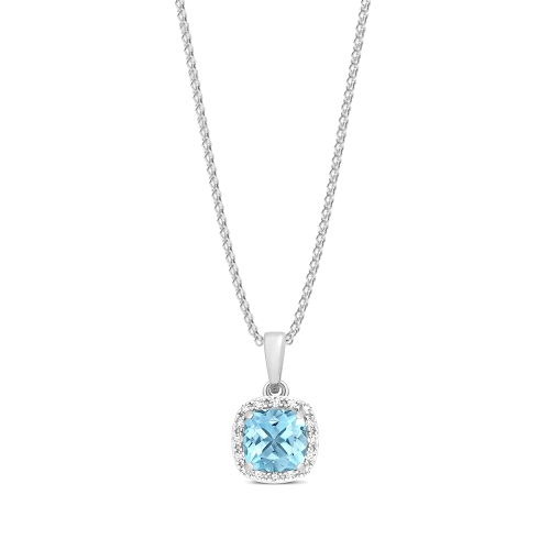 4 Prong Cushion Blue Topaz Gemstone Pendant Necklace