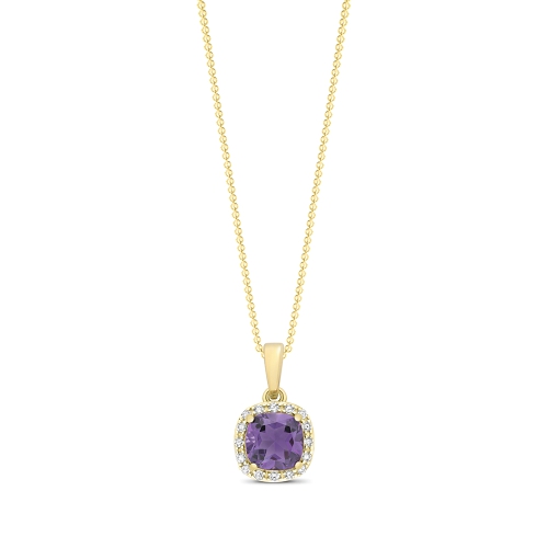 4 Prong Cushion Yellow Gold Luster-Halo Pendant Necklaces