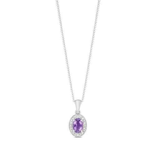 4 Prong Oval Glimmer Amethyst Gemstone Pendant Necklace