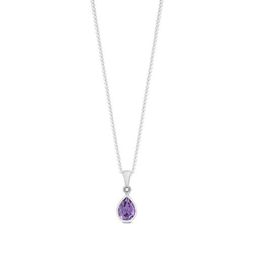 bezel setting pear shape amethyst gemstone and diamond pendant(6 MM X 16 MM)