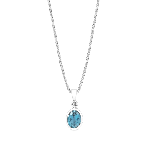 bezel setting oval shape amethyst gemstone and diamond pendant(6 MM X 16 MM)