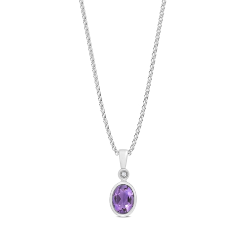 Bezel Setting Oval Amethyst Gemstone Pendant Necklace