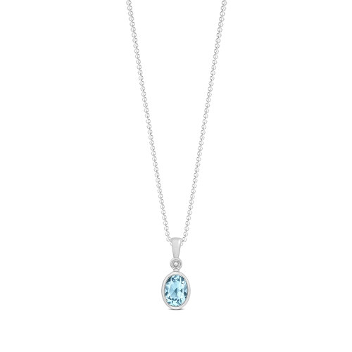 Bezel Setting Oval Blue Topaz Gemstone Pendant Necklace