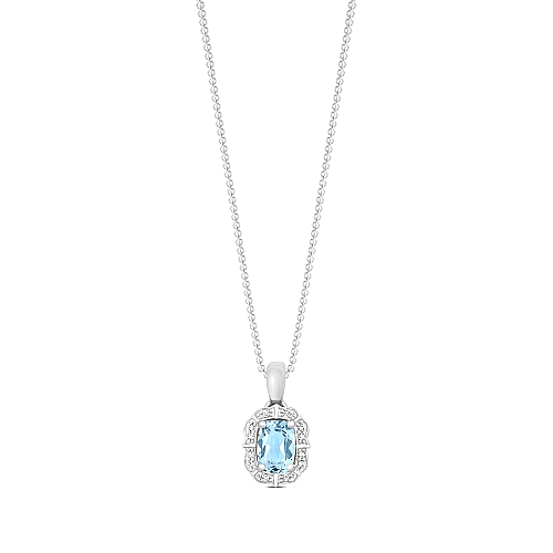 4 Prong Cushion Gleam Blue Topaz Gemstone Pendant Necklace