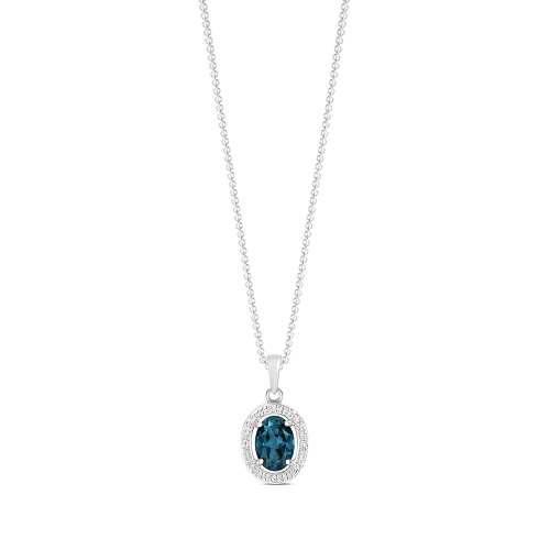 prong setting oval shape blue topaz gemstone and side stone pendant(8 MM X 16 MM)