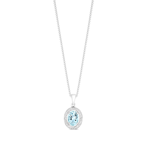 4 Prong Oval Shimmer Aquamarine Gemstone Pendant Necklace