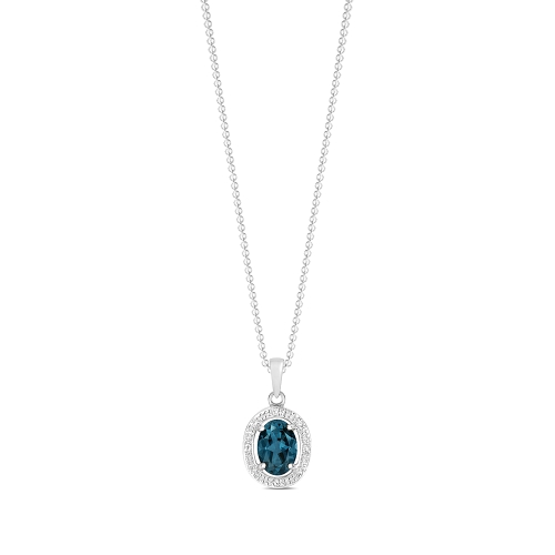 4 Prong Oval Shimmer Blue Topaz Gemstone Pendant Necklace