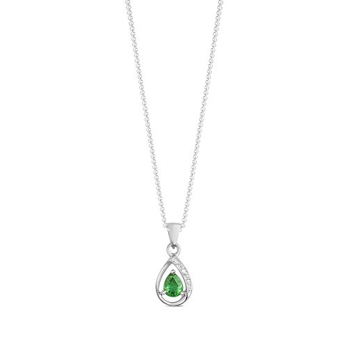 3 prong setting pear shape emerald gemstone and side stone pendant(6.5 MM X 16 MM)