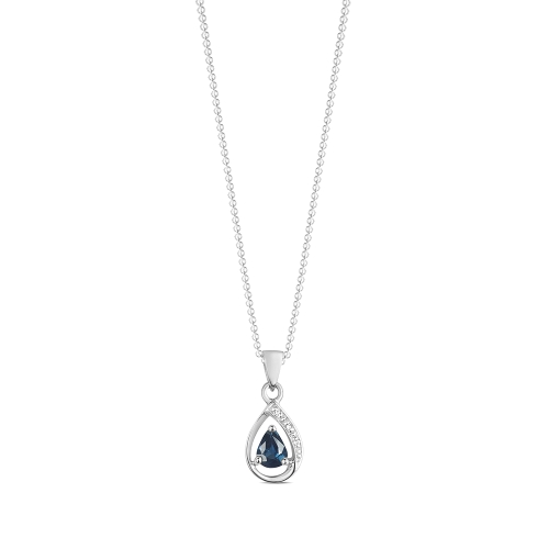 Prong Pear WhisperWave Blue Sapphire Gemstone Pendant Necklace