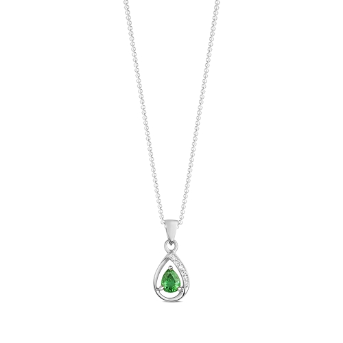 Prong Pear WhisperWave Emerald Gemstone Pendant Necklace