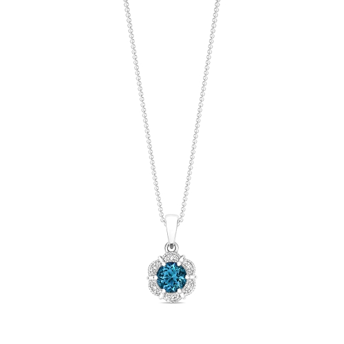 6 Prong Round Blue Topaz Gemstone Pendant Necklace