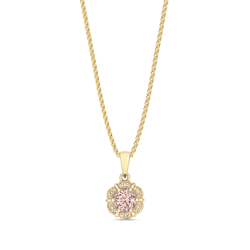 6 Prong Round Yellow Gold Floral style Pendant Necklaces