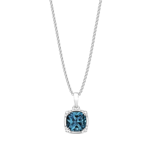 4 Prong Cushion Blue Topaz Gemstone Pendant Necklace