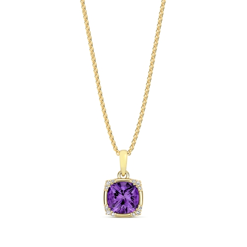 4 Prong Cushion Yellow Gold Solid bail basket set designer Pendant Necklaces